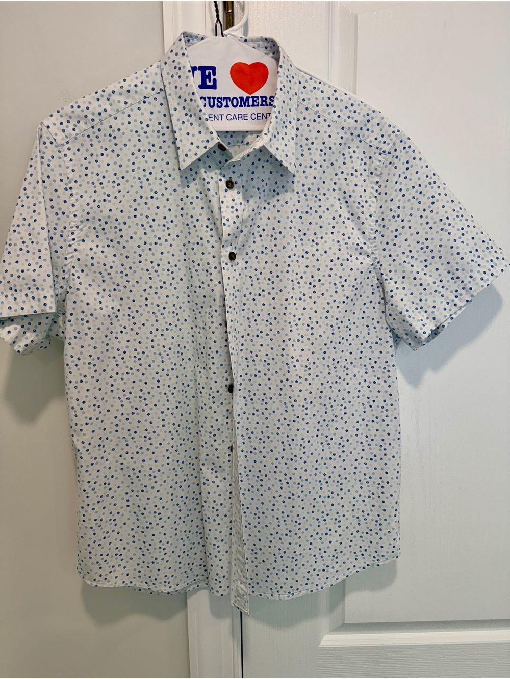 White Short-Sleeve Printed Button-Up Shirt